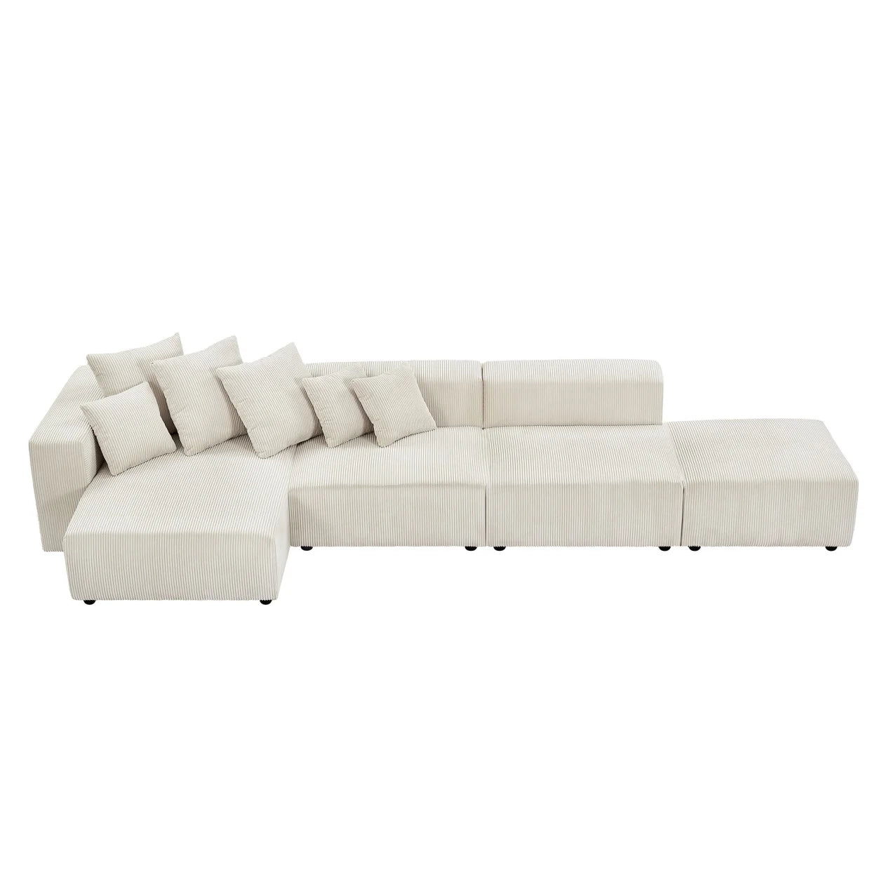 155" Modular L-Shaped Sectional Sofa – 4-Piece Corduroy Upholstered Deep Seat Couch with Reversible Chaise, Beige – Modern Minimalist Corner Sofa for Living Room or Office