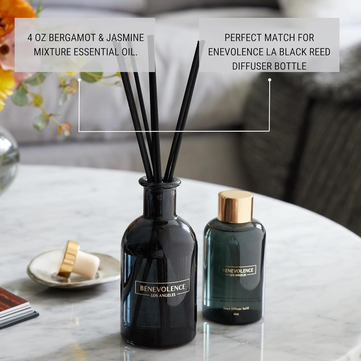 Bergamot & Jasmine Reed Diffuser Oil Refill – 4 Oz Long-Lasting Home Fragrance