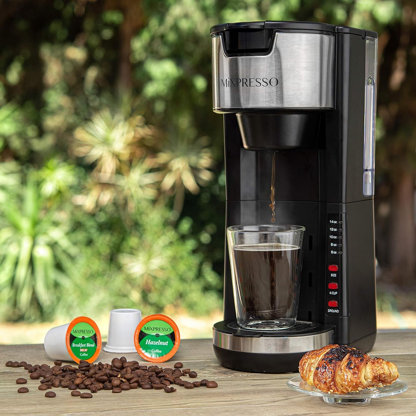 Single Serve Coffee Maker – Compatible with K-Cup Pods & Ground Coffee, 5 Brew Sizes, 30 Oz Compact Brewer with Travel Mug Fit & Adjustable Drip Tray – Black