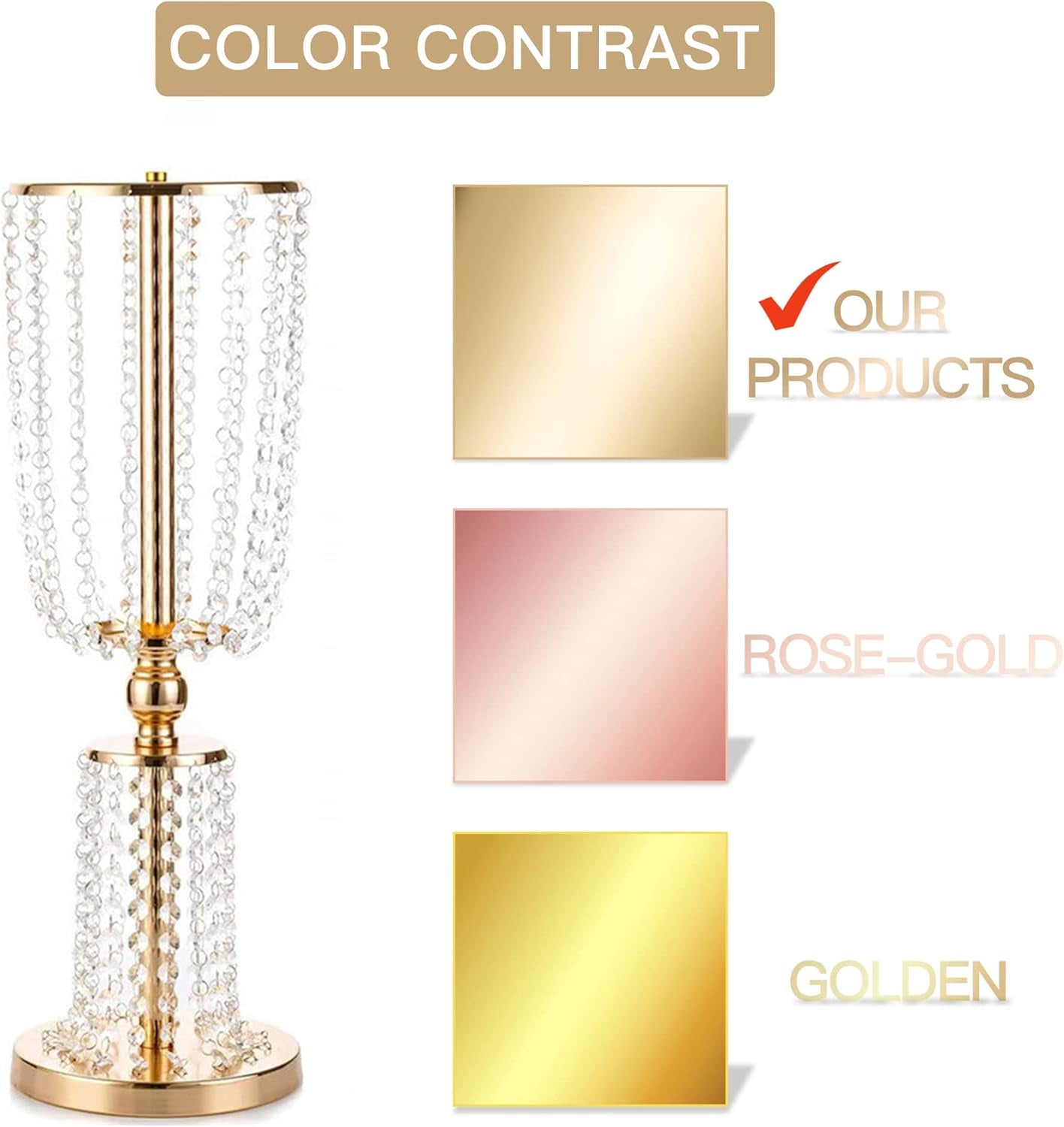 2-Piece 23.75" Gold Crystal Metal Vases – Tall Wedding Centerpiece Stands for Reception Tables