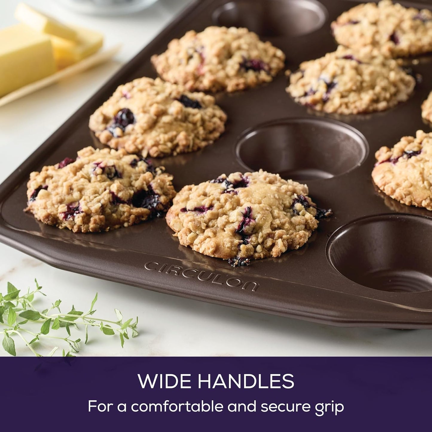 12-Cup Nonstick Muffin Pan – Brown Steel Cupcake & Muffin Bakeware Tray for Even Baking and Easy Release