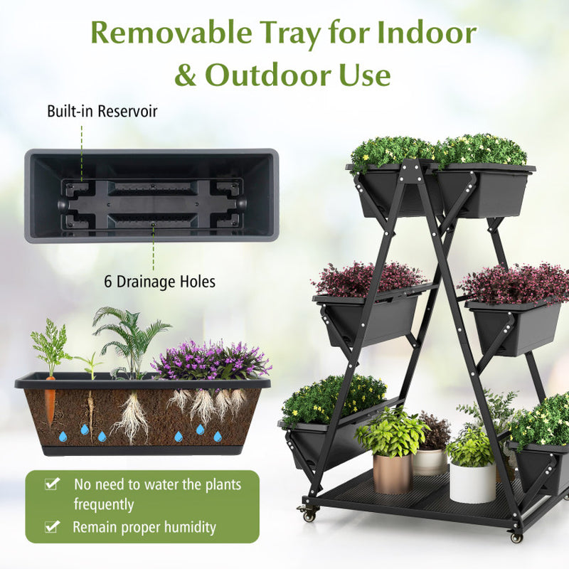 3-Tier Vertical Raised Garden Bed with Wheels – Mobile Planter with 6 Container Boxes for Herbs, Vegetables & Flowers