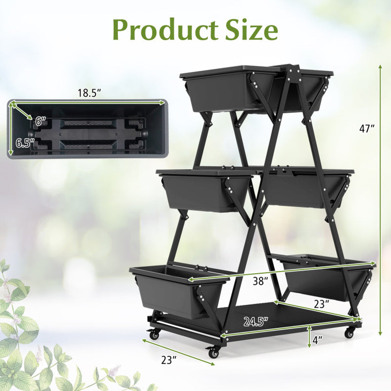 3-Tier Vertical Raised Garden Bed with Wheels – Mobile Planter with 6 Container Boxes for Herbs, Vegetables & Flowers