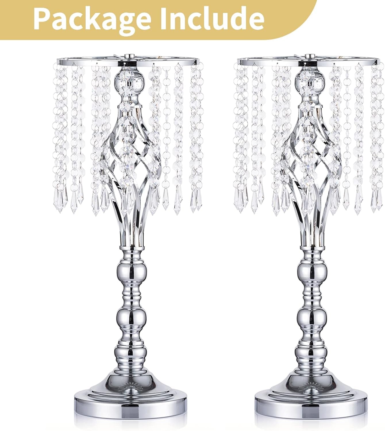 2-Pc Silver Wedding Centerpiece Flower Stands – 21.7" Tall Crystal Vases for Weddings & Events