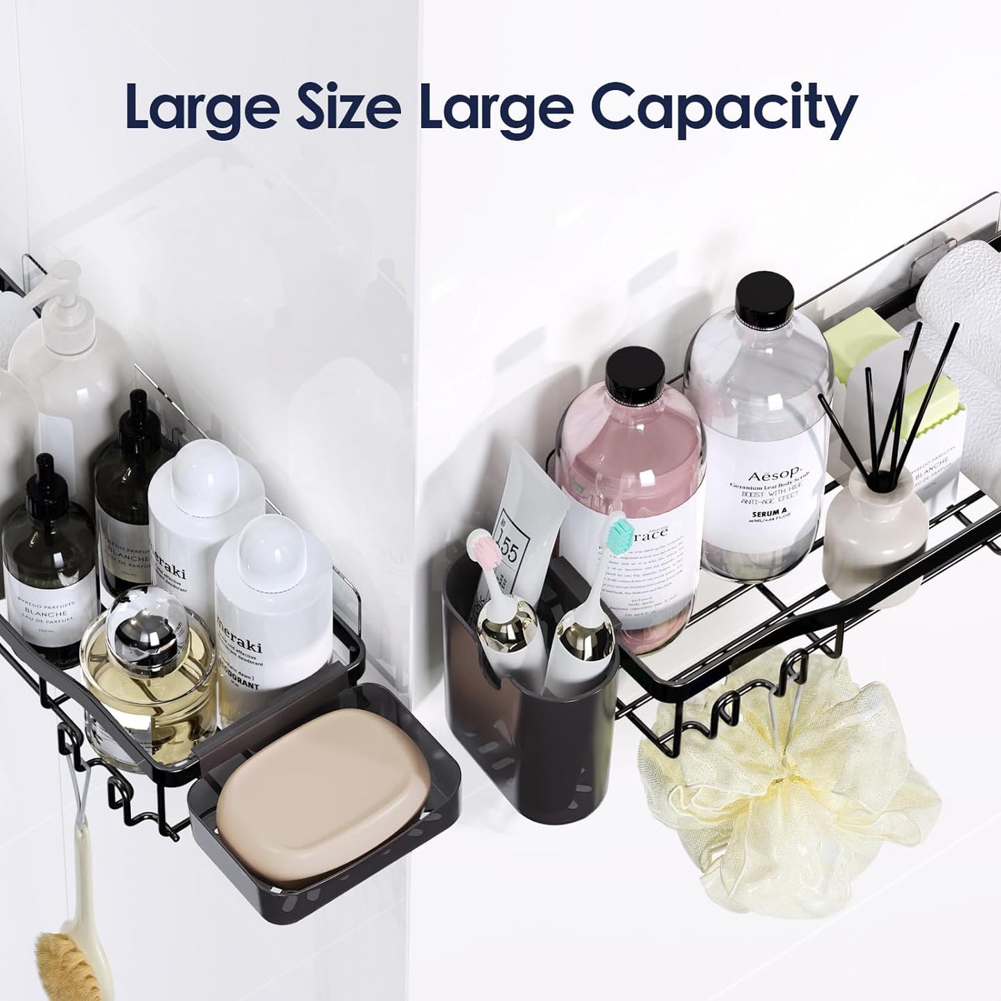 7-Pack Adhesive Shower Caddy Set – Rustproof Stainless Steel Bathroom Organizer with Soap Dish, Toothbrush Holder & 24 Hooks – No-Drill, Large Capacity Storage Solution