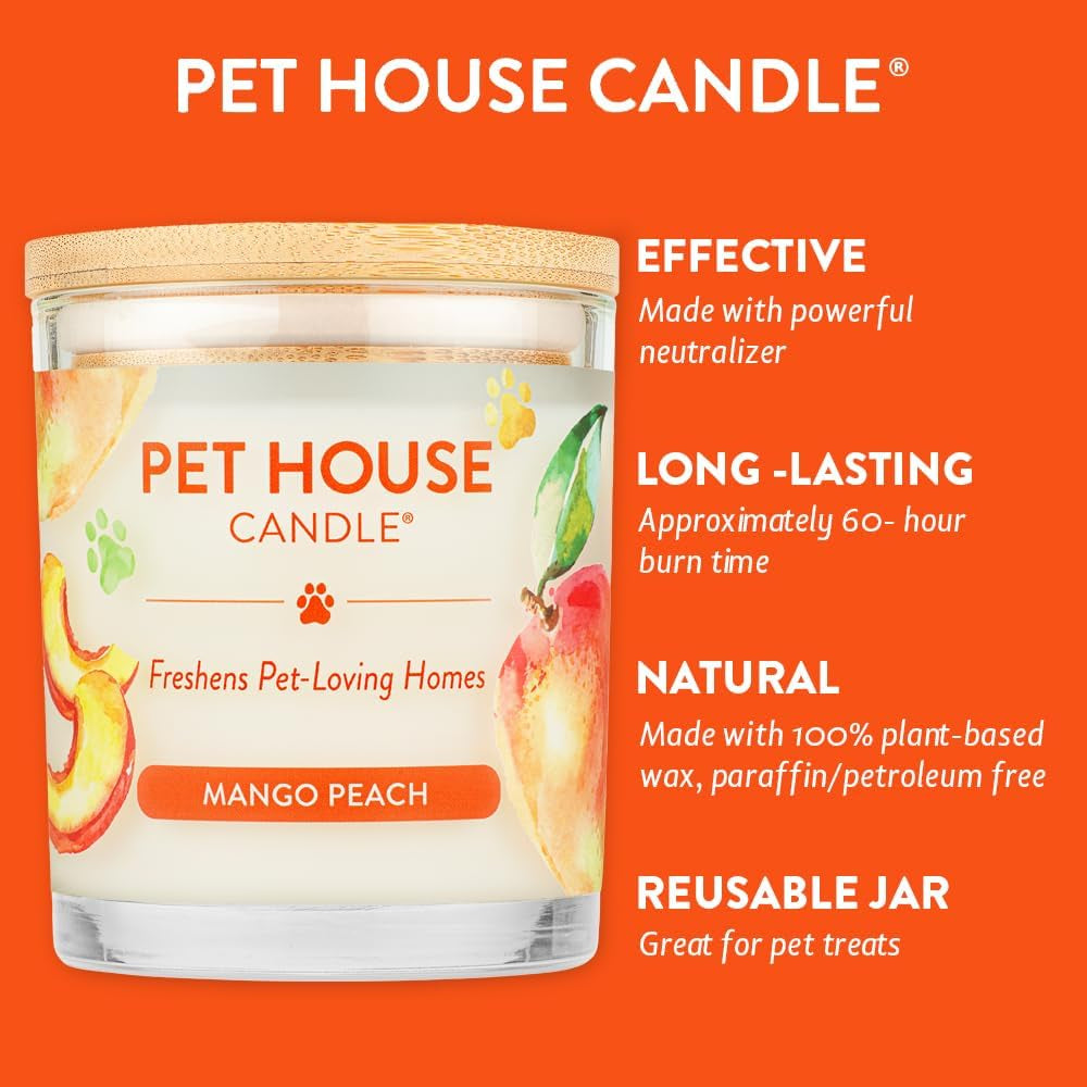 Pet Friendly Mango Peach Soy Candle – 60 Hour Burn Time with Cotton Wick