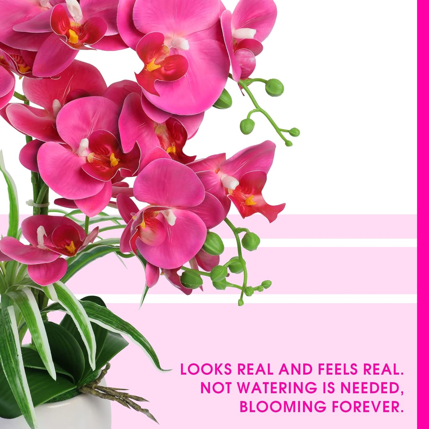 19” Artificial Fuchsia Orchid Plant with Ceramic Vase – Realistic Faux Flower Decor