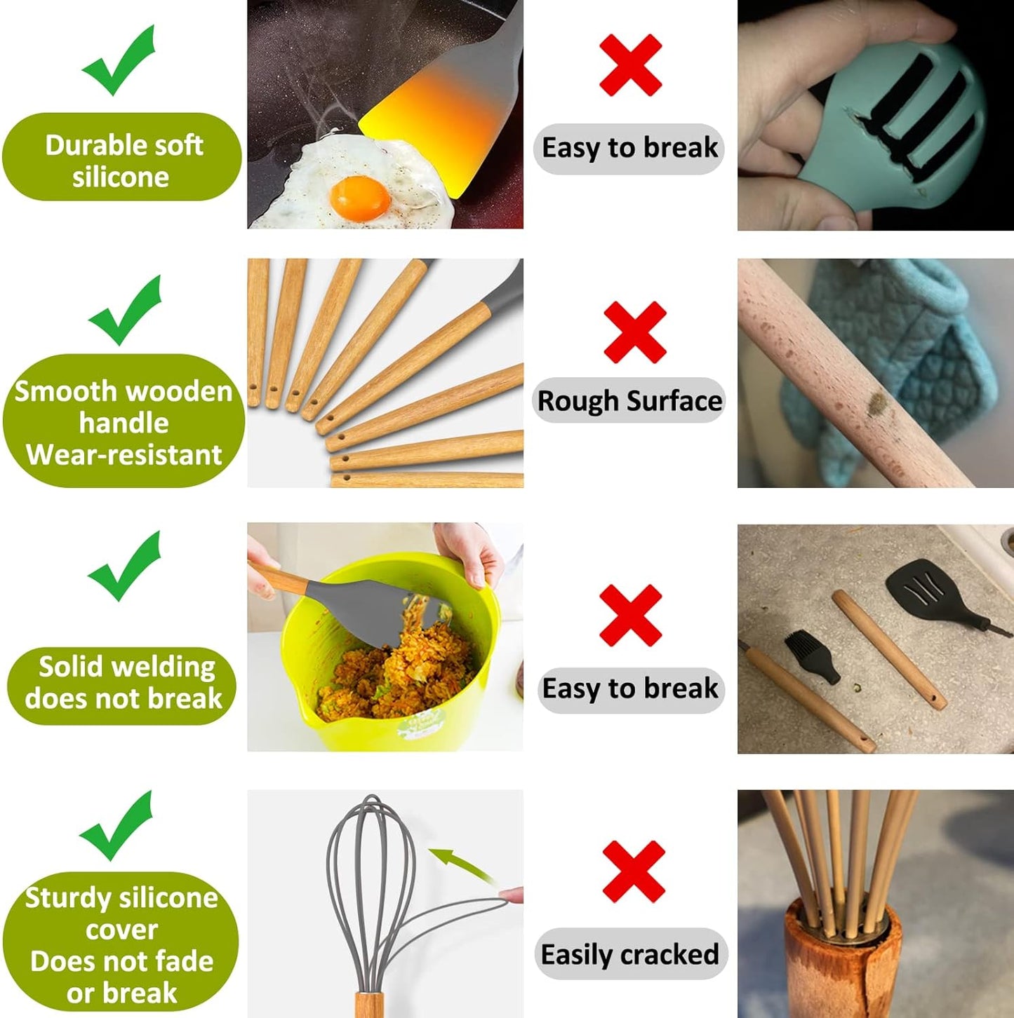 35-Piece Silicone Cooking Utensil Set – Non-Stick, Heat-Resistant Kitchen Tools with Natural Wooden Handles – Gray Kitchen Gadgets & Cookware Set