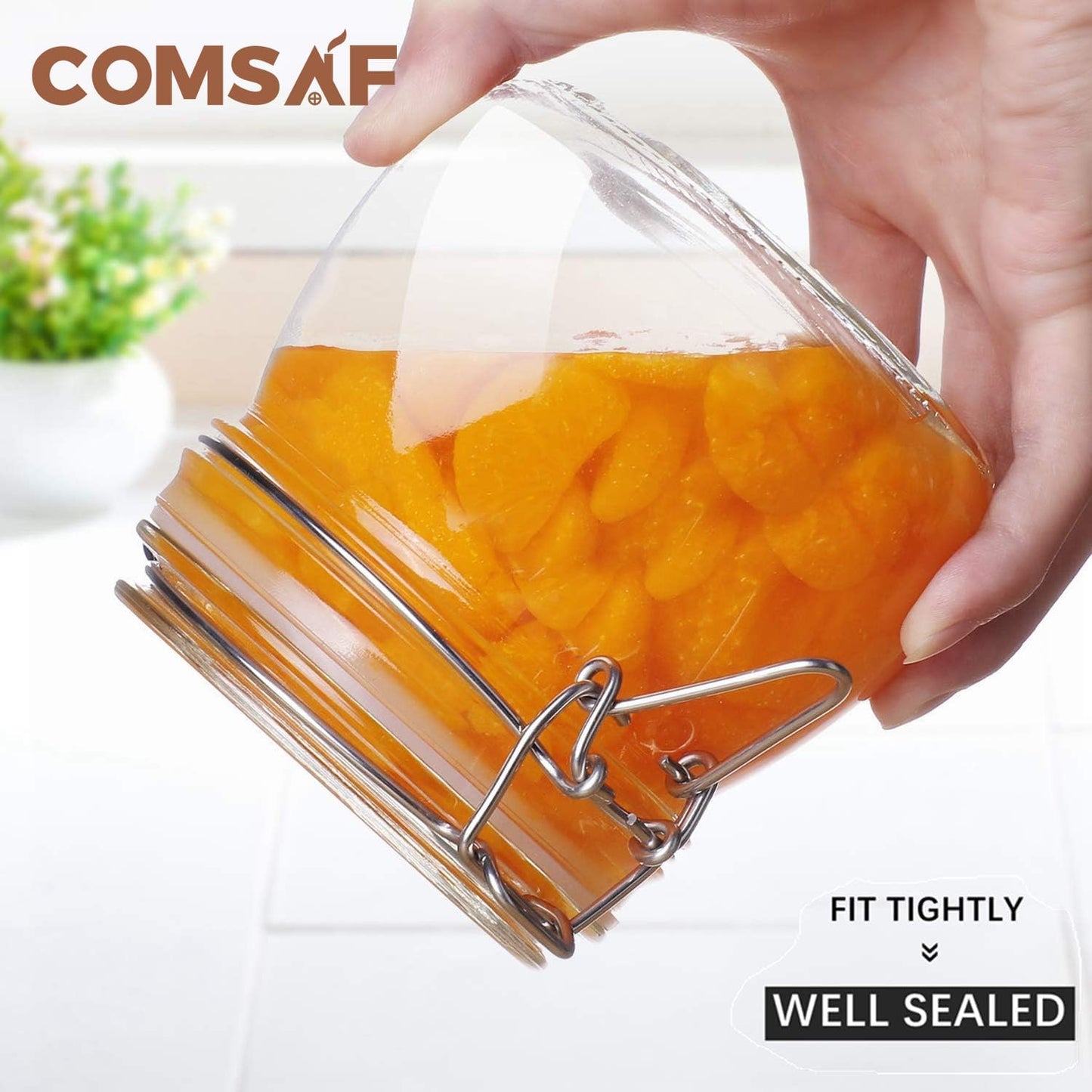 Airtight Glass Canister Set of 6 – 17oz Food Storage Jars with Lids & Wire Clip Seals – Clear Round Containers for Cereal, Pasta, Sugar, Beans & Spices