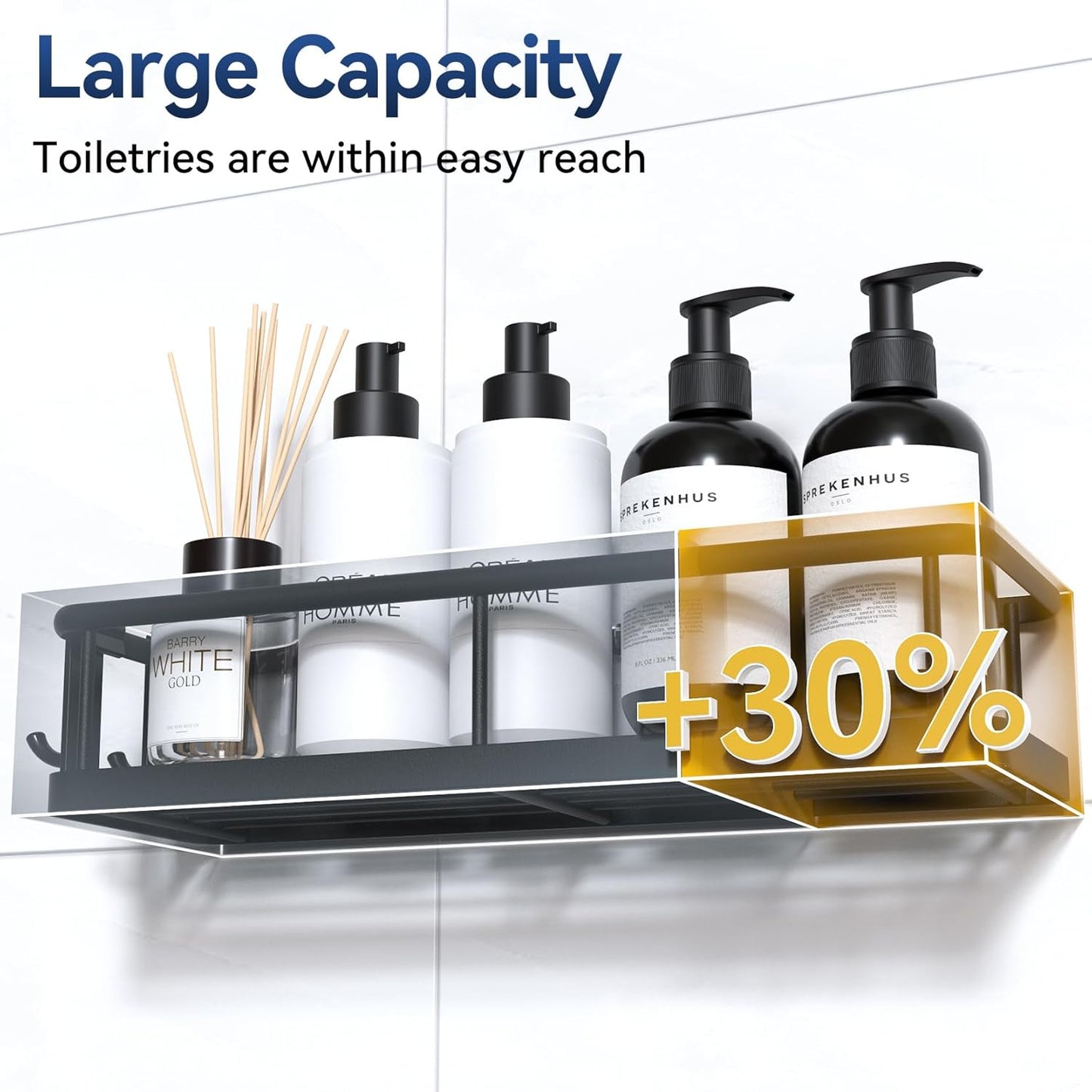 Adhesive Shower Caddy 2-Pack – No-Drill Rustproof Bathroom Organizer Shelves with Removable Hooks, Wall-Mounted Black Shower Rack