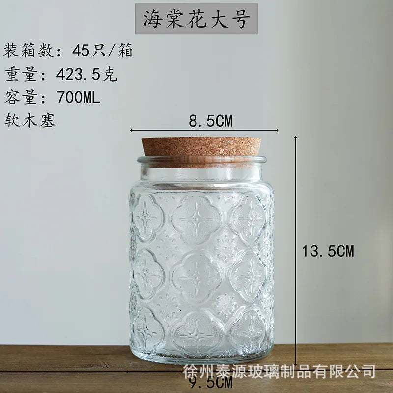Vintage Embossed Glass Storage Jar with Acacia Wood Lid