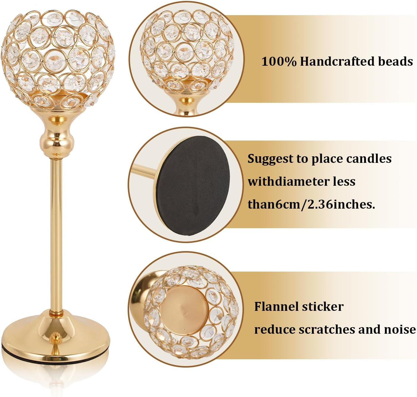 8PCS Gold Crystal Tea Light Candle Holders – Rhinestone Decorative Tray Set for Weddings & Parties