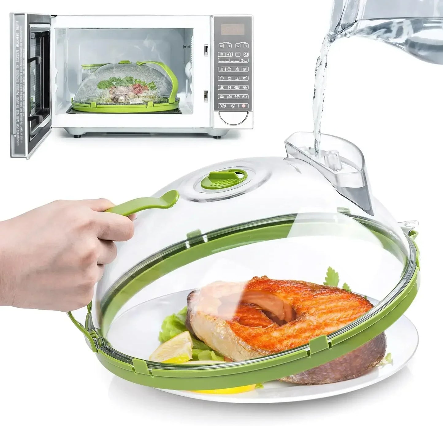 News Microwave Cover for Food Clear Microwave Splatter Cover with Water Steamer and Handle 10 Inch Plate Covers Kitchen Gadgets