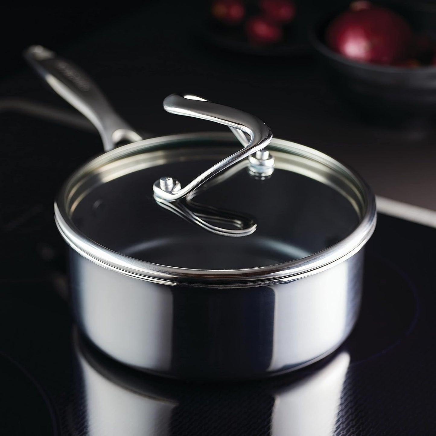 2-Quart Clad Stainless Steel Saucepan with Glass Lid – Hybrid SteelShield & Nonstick Technology – Silver