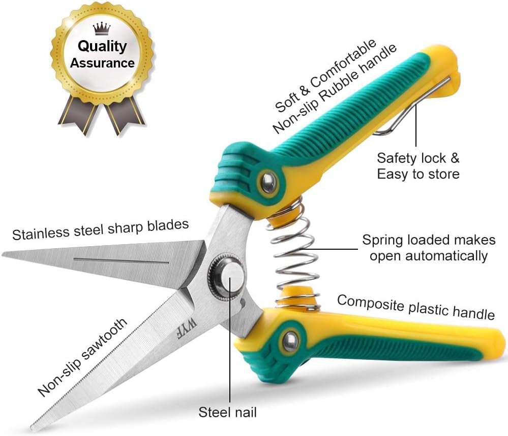 Professional Pruning Scissors – 8.1" Gardening Shears with Straight Stainless Steel Blades – Sharp Hand Pruner for Trimming Plants, Flowers, Fruits & Vegetables