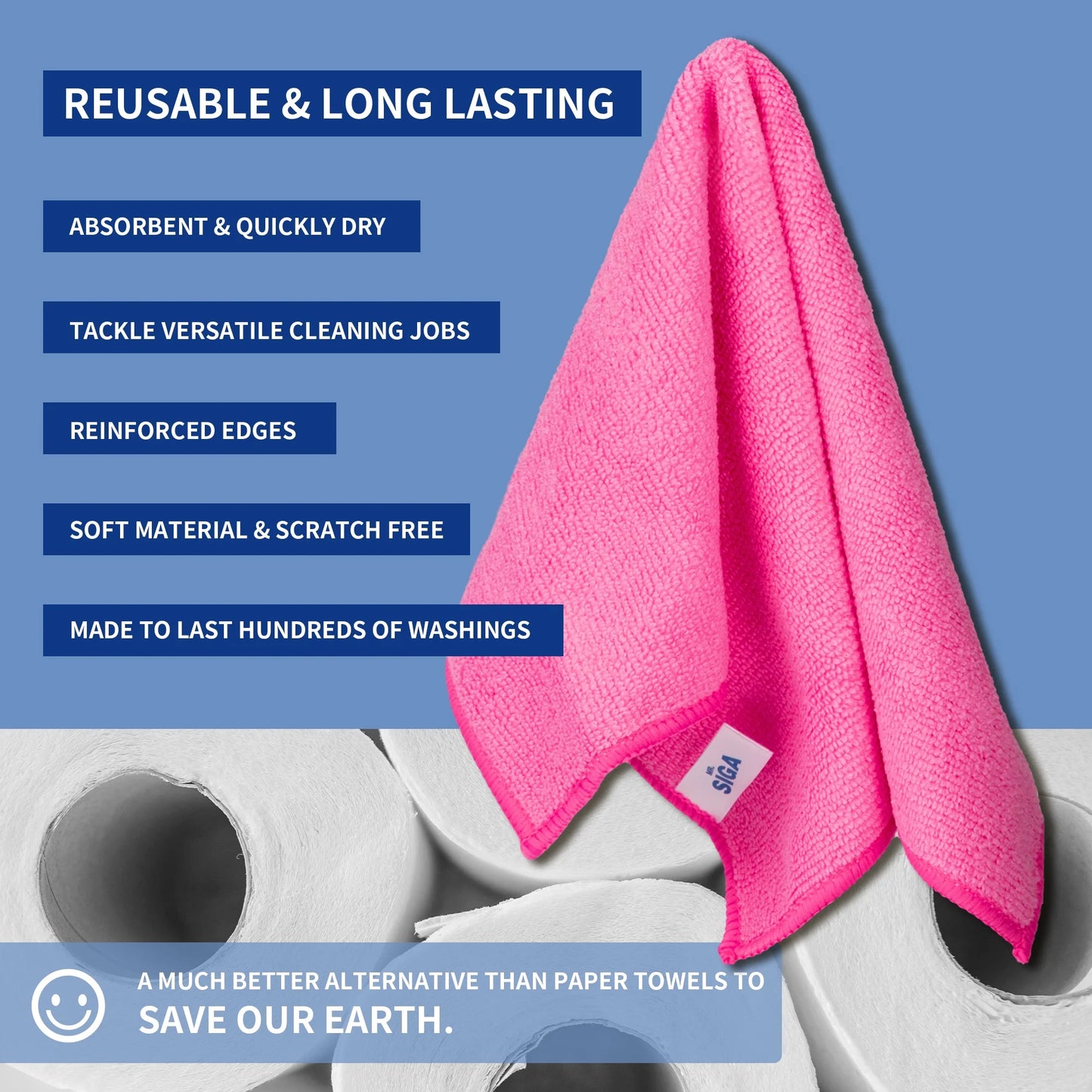 2-Pack Microfiber Cleaning Cloths – Multi-Purpose Towels for Kitchen, Home & Car – Lint-Free, Streak-Free, 12.6" x 12.6"