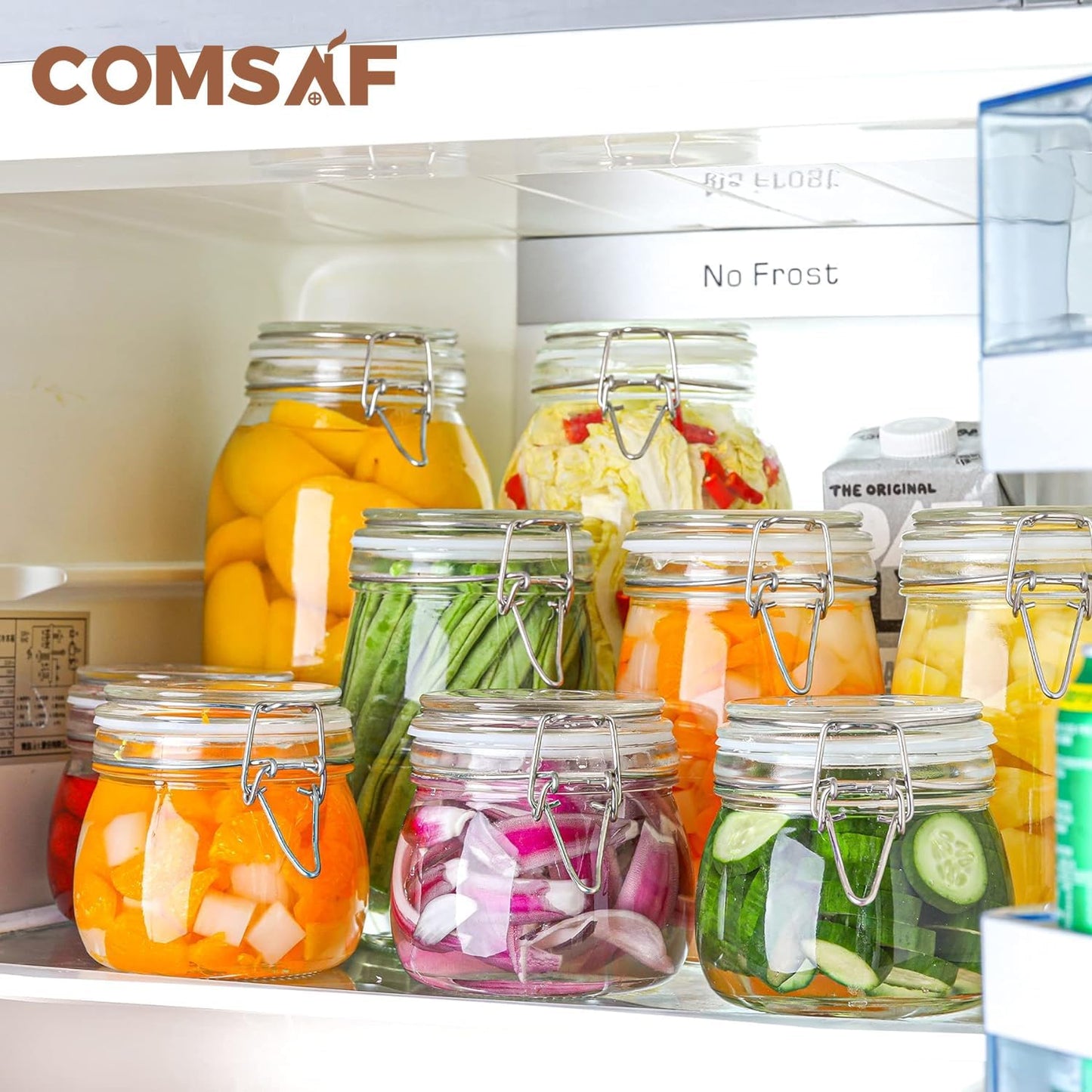 Airtight Glass Canister Set of 6 – 17oz Food Storage Jars with Lids & Wire Clip Seals – Clear Round Containers for Cereal, Pasta, Sugar, Beans & Spices