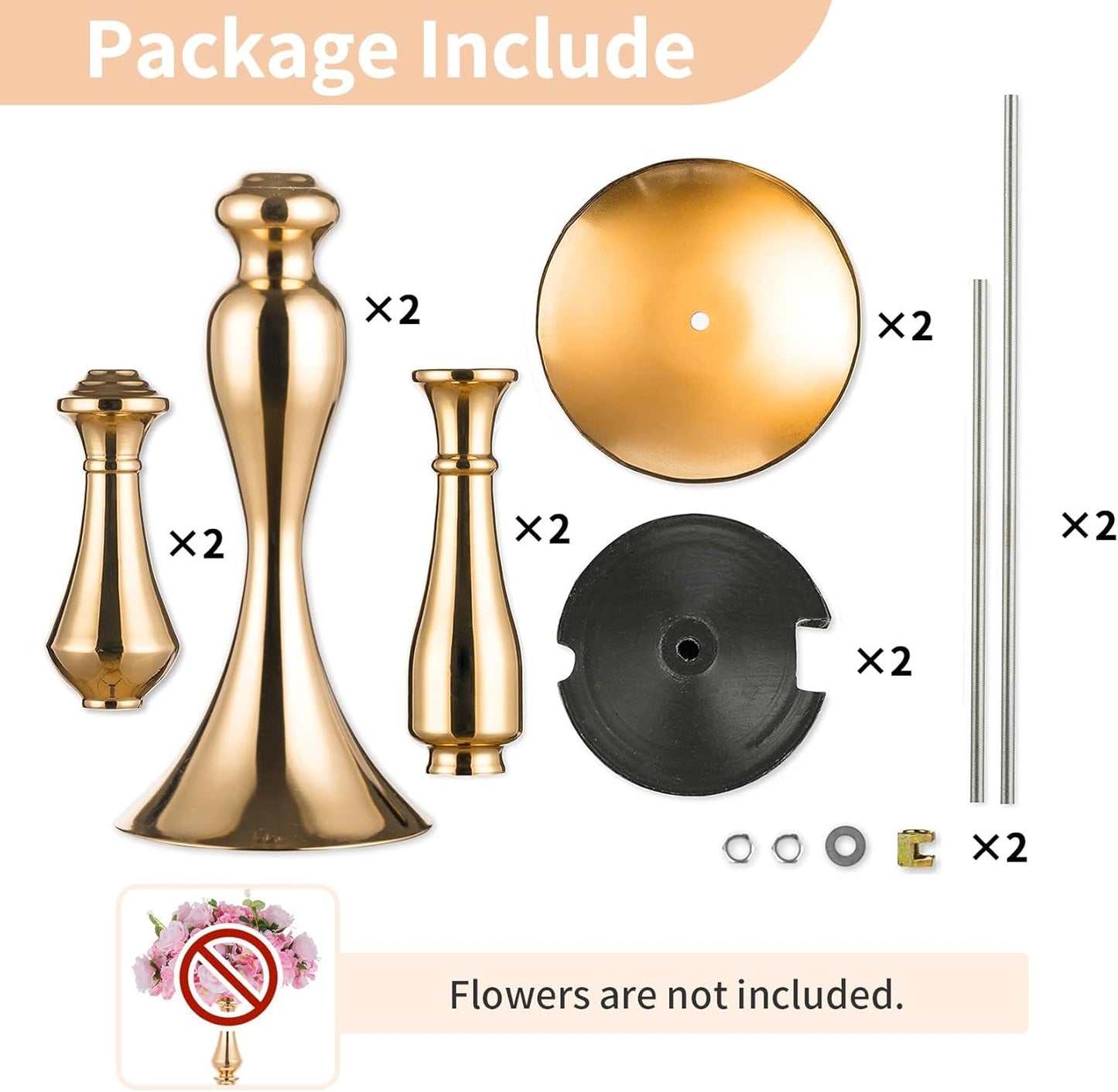 2-Piece Gold Metal Flower Arrangement & Candle Holder Rack Set – 31.5" Wedding Centerpiece Stands
