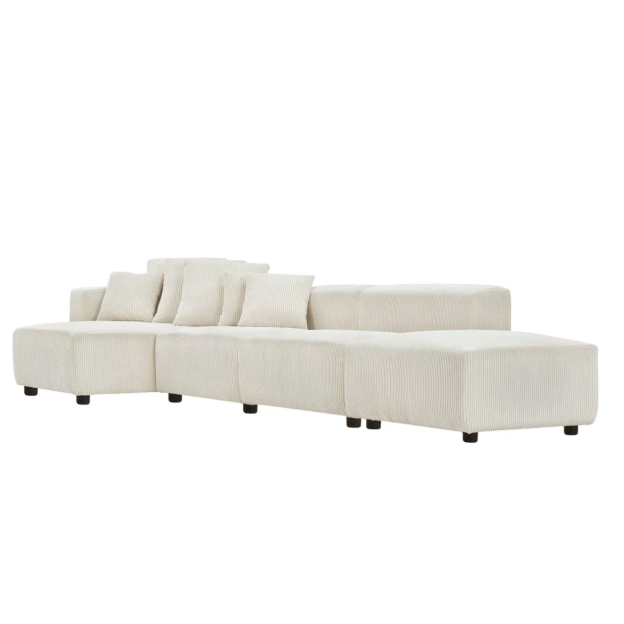 155" Modular L-Shaped Sectional Sofa – 4-Piece Corduroy Upholstered Deep Seat Couch with Reversible Chaise, Beige – Modern Minimalist Corner Sofa for Living Room or Office