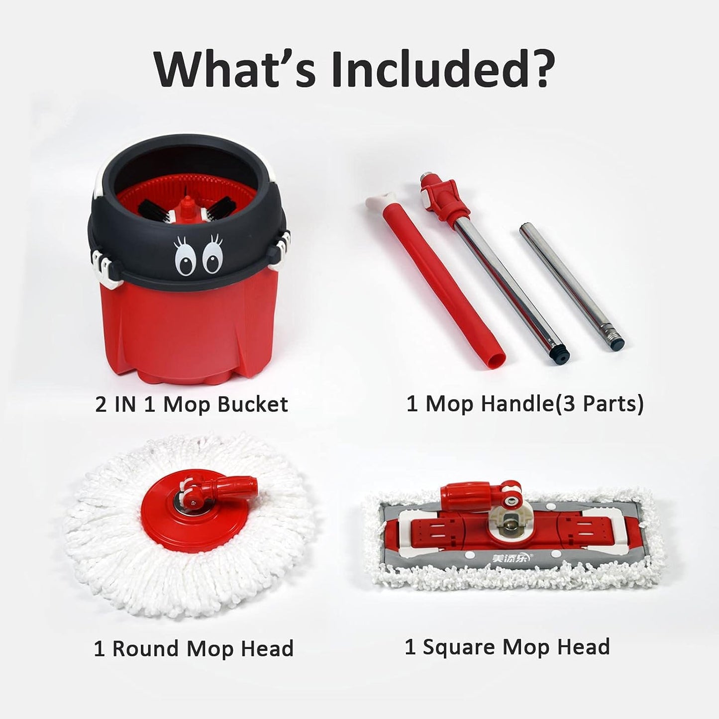 2-in-1 Floor Mop and Bucket Set – Hands-Free Spinning Mop with Round & Square Heads, Microfiber Pads, Wet & Dry Use for Hardwood, Tile, Laminate
