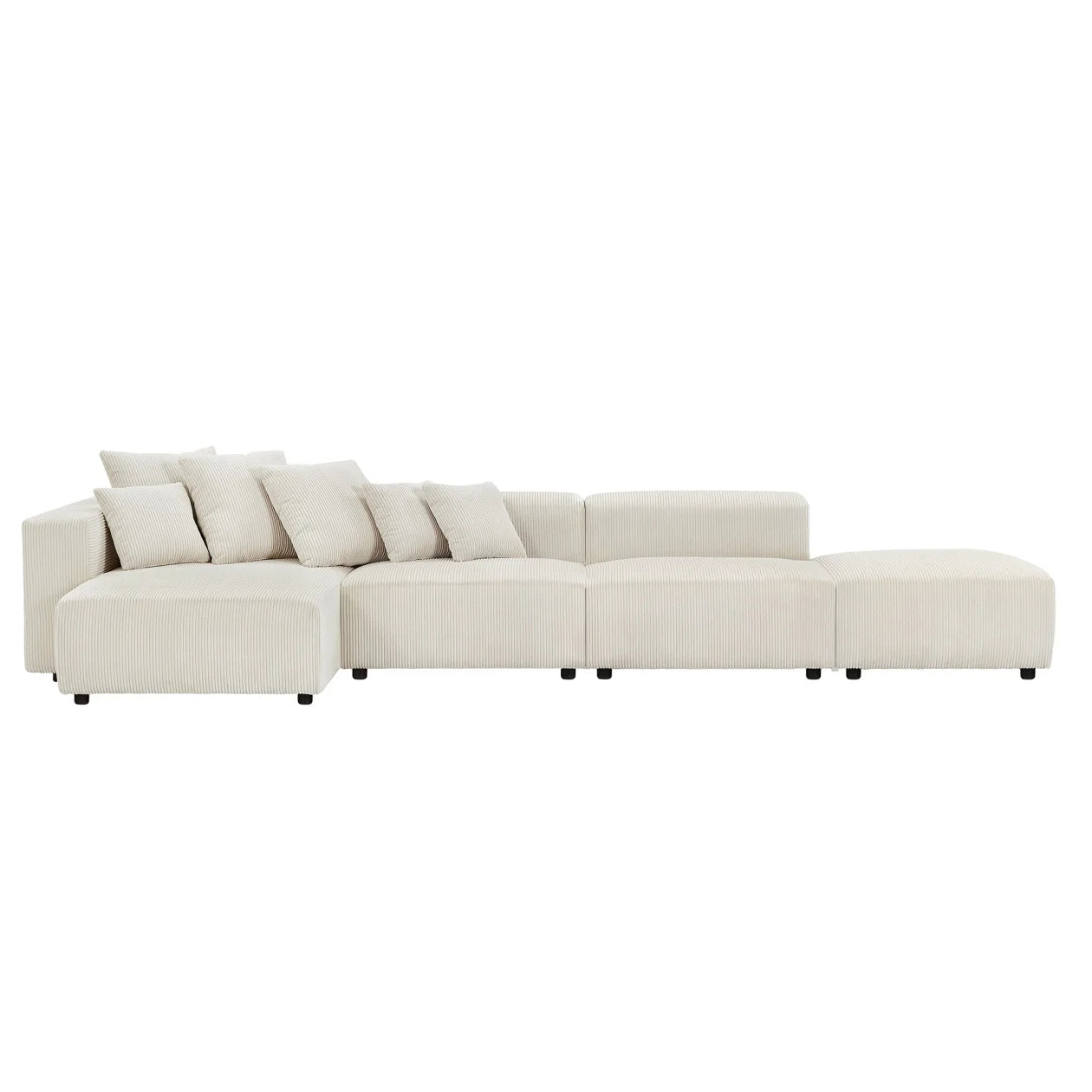 155" Modular L-Shaped Sectional Sofa – 4-Piece Corduroy Upholstered Deep Seat Couch with Reversible Chaise, Beige – Modern Minimalist Corner Sofa for Living Room or Office