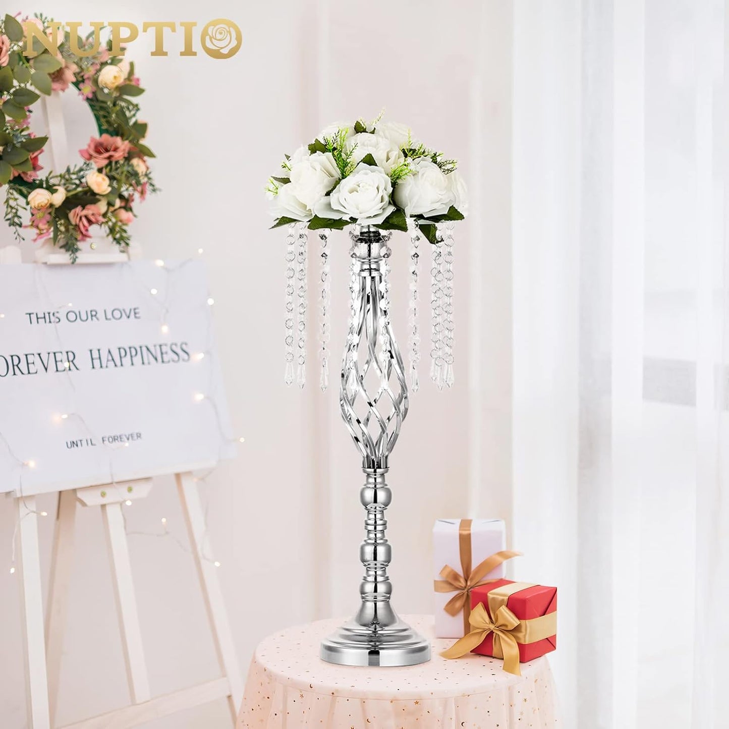 2-Pc Silver Wedding Centerpiece Flower Stands – 21.7" Tall Crystal Vases for Weddings & Events