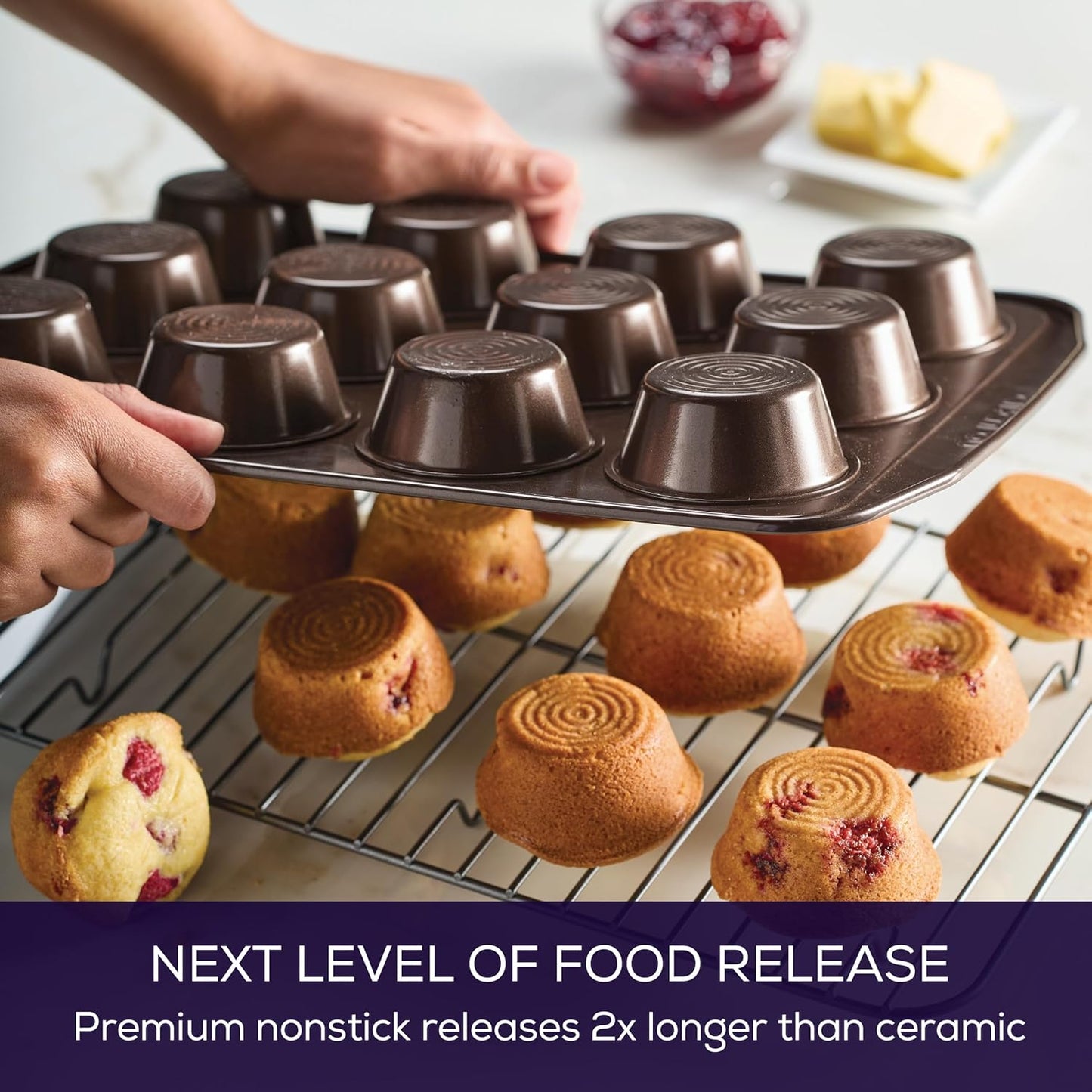 12-Cup Nonstick Muffin Pan – Brown Steel Cupcake & Muffin Bakeware Tray for Even Baking and Easy Release