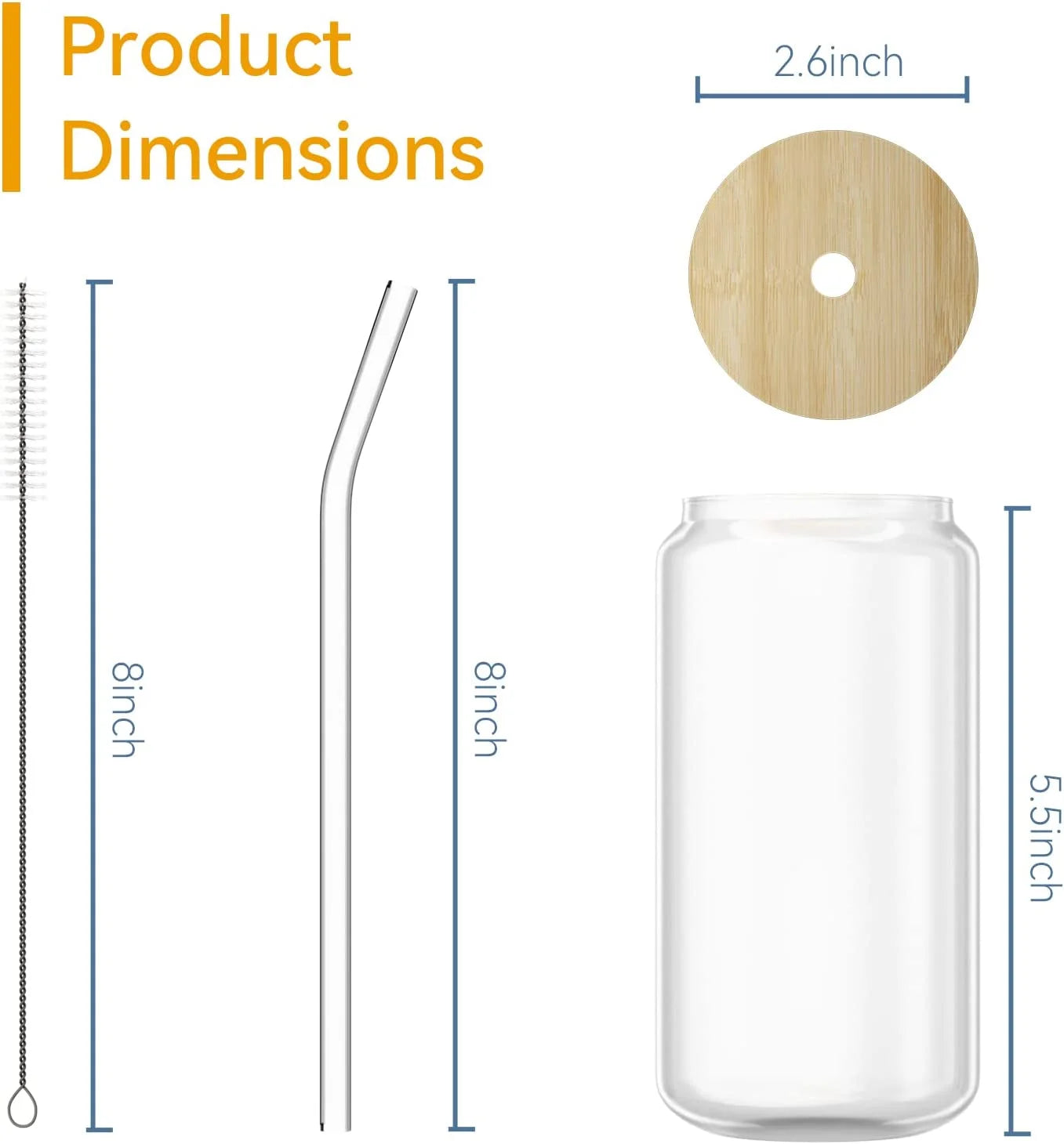 16 Oz Beer Can Shaped Glass Cups with Bamboo Lids & Glass Straws – Set of 4 Reusable Iced Coffee Glasses – Aesthetic Drinking Glasses for Soda, Tea, Water, Whiskey – Eco-Friendly Gift Set