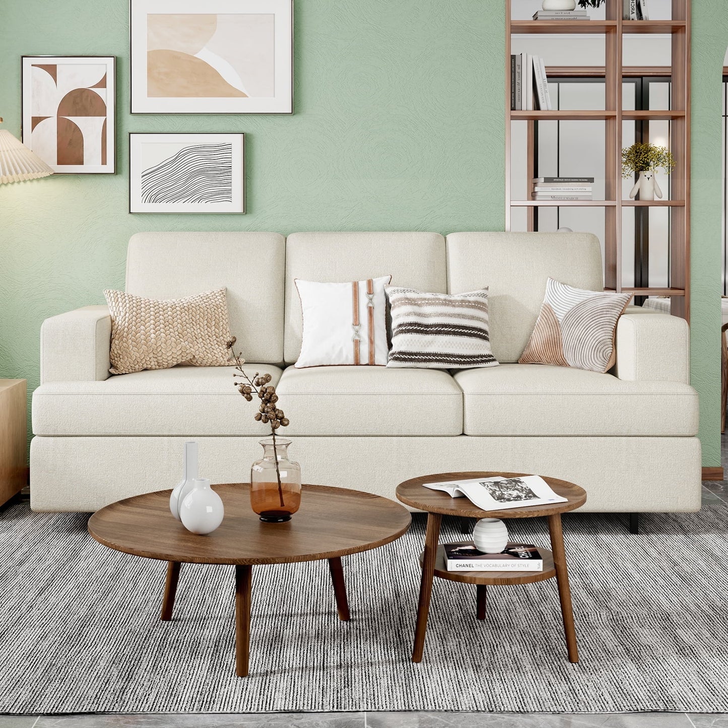 Oversized 3-Seater Deep Seat Sofa – Off-White Chenille Upholstered Couch for Living Room Comfort & Style