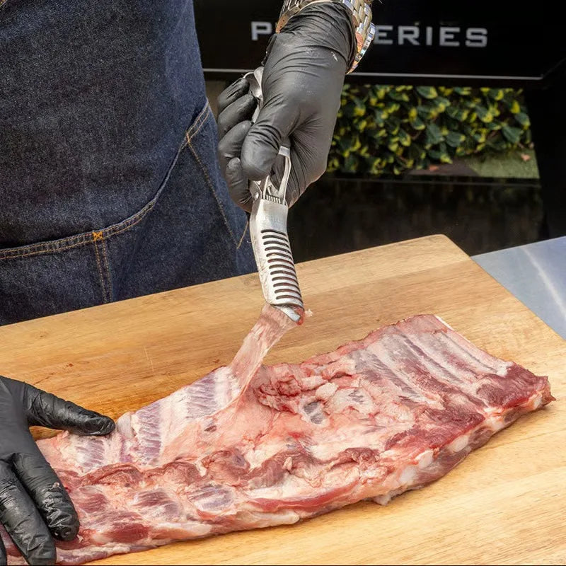 1Pc BBQ Rib Skinner Rib Prep Tool Barbecue Tool for Home Kitchen Restaurant Camping Portable Lightweight