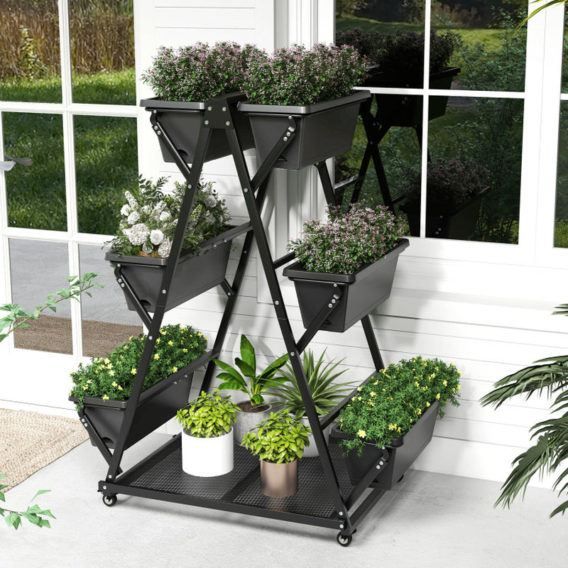 3-Tier Vertical Raised Garden Bed with Wheels – Mobile Planter with 6 Container Boxes for Herbs, Vegetables & Flowers