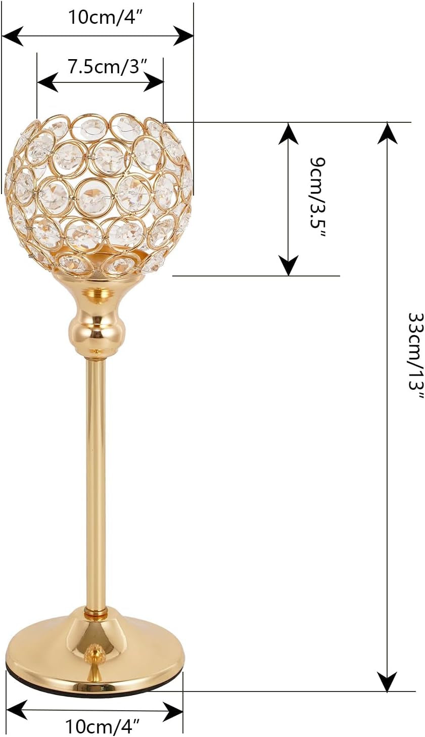 8PCS Gold Crystal Tea Light Candle Holders – Rhinestone Decorative Tray Set for Weddings & Parties
