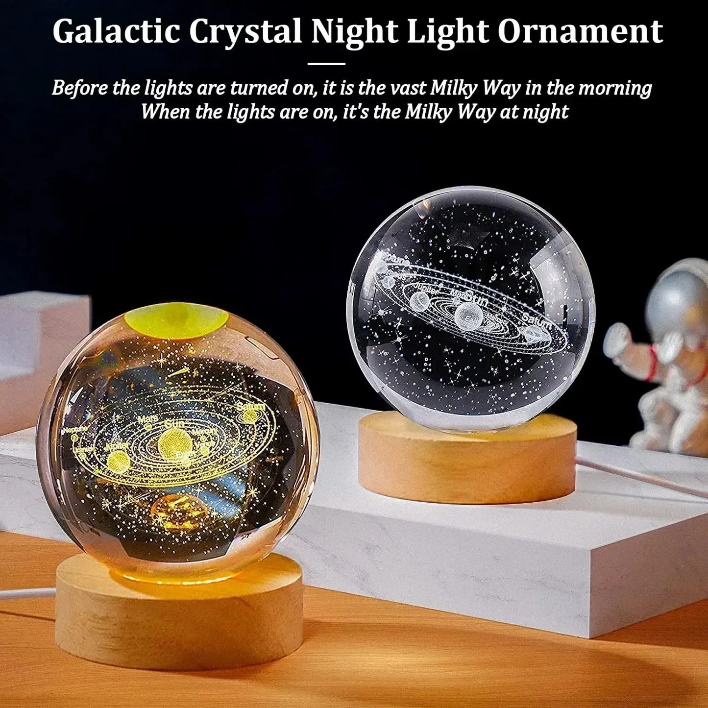 D2 Crystal Ball 3D Planet Lamp – Saturn & Sun Snow Globe Decoration