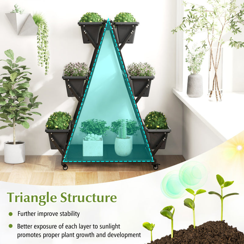 3-Tier Vertical Raised Garden Bed with Wheels – Mobile Planter with 6 Container Boxes for Herbs, Vegetables & Flowers