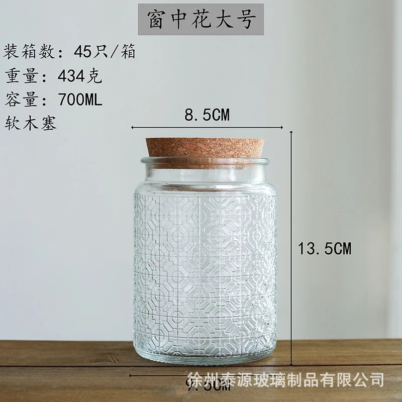 Vintage Embossed Glass Storage Jar with Acacia Wood Lid