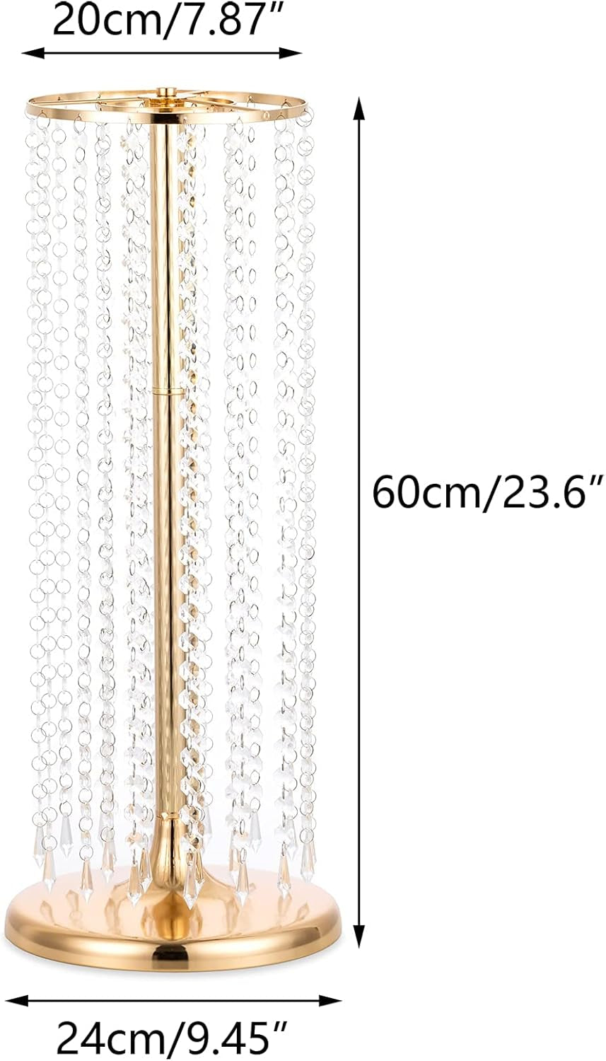 2-Piece 23.75" Gold Crystal Metal Vases – Tall Wedding Centerpiece Stands for Reception Tables