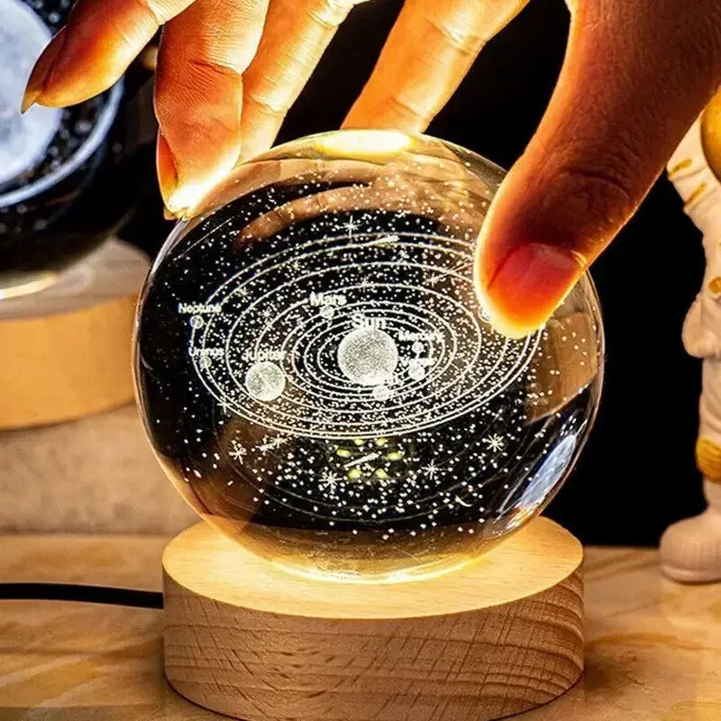 D2 Crystal Ball 3D Planet Lamp – Saturn & Sun Snow Globe Decoration