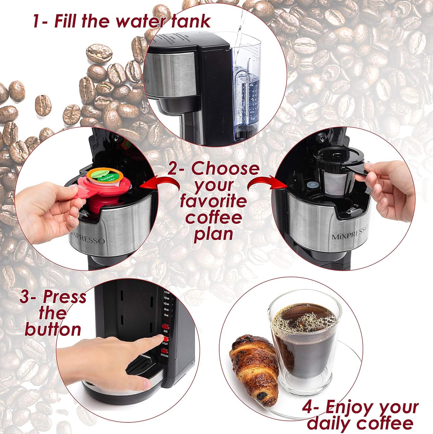 Single Serve Coffee Maker – Compatible with K-Cup Pods & Ground Coffee, 5 Brew Sizes, 30 Oz Compact Brewer with Travel Mug Fit & Adjustable Drip Tray – Black