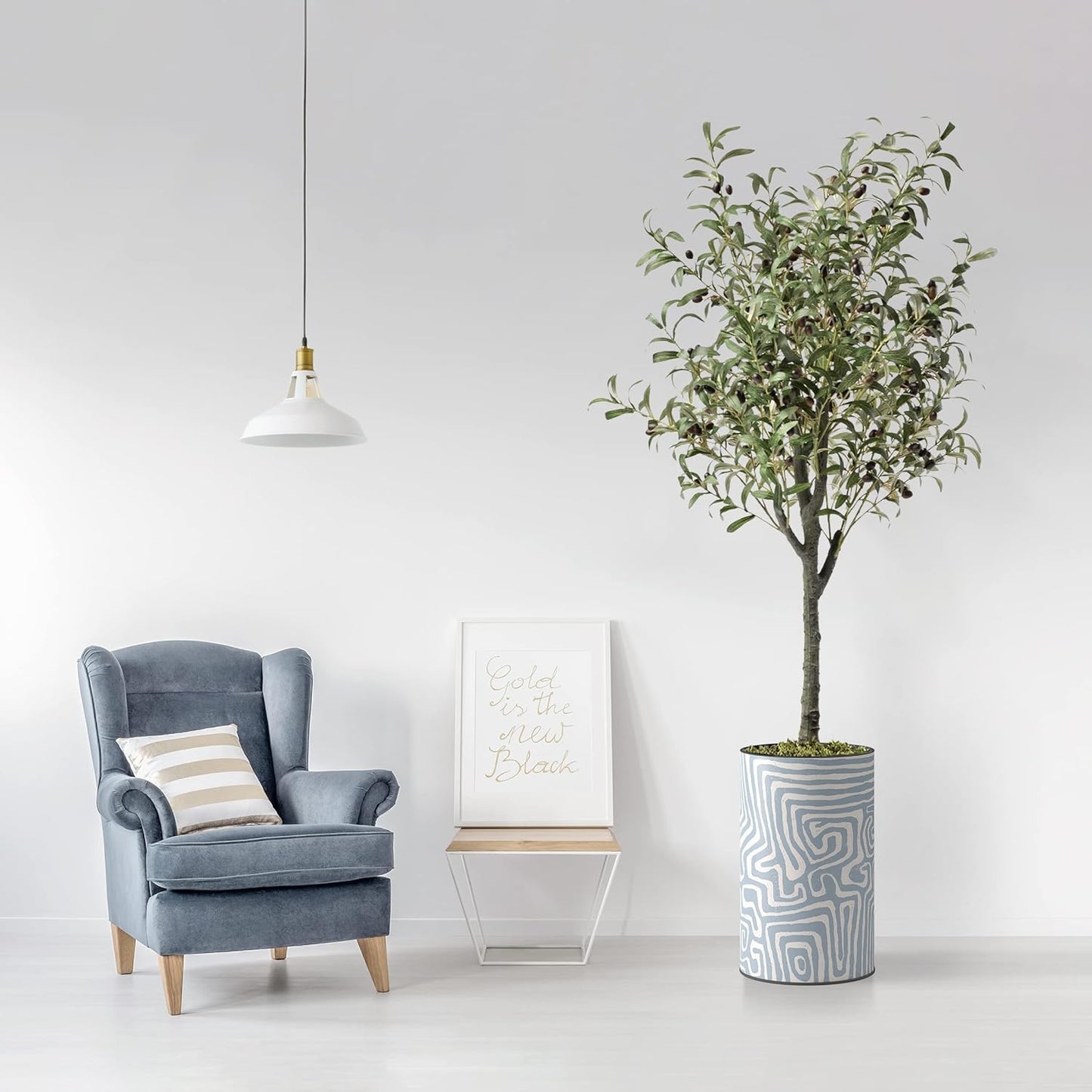 60" Artificial Olive Tree in Geometric Planter – Modern Silk Tree for Indoor & Outdoor Decor