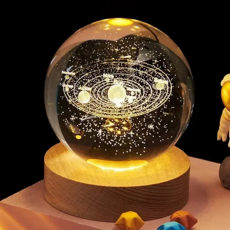 D2 Crystal Ball 3D Planet Lamp – Saturn & Sun Snow Globe Decoration