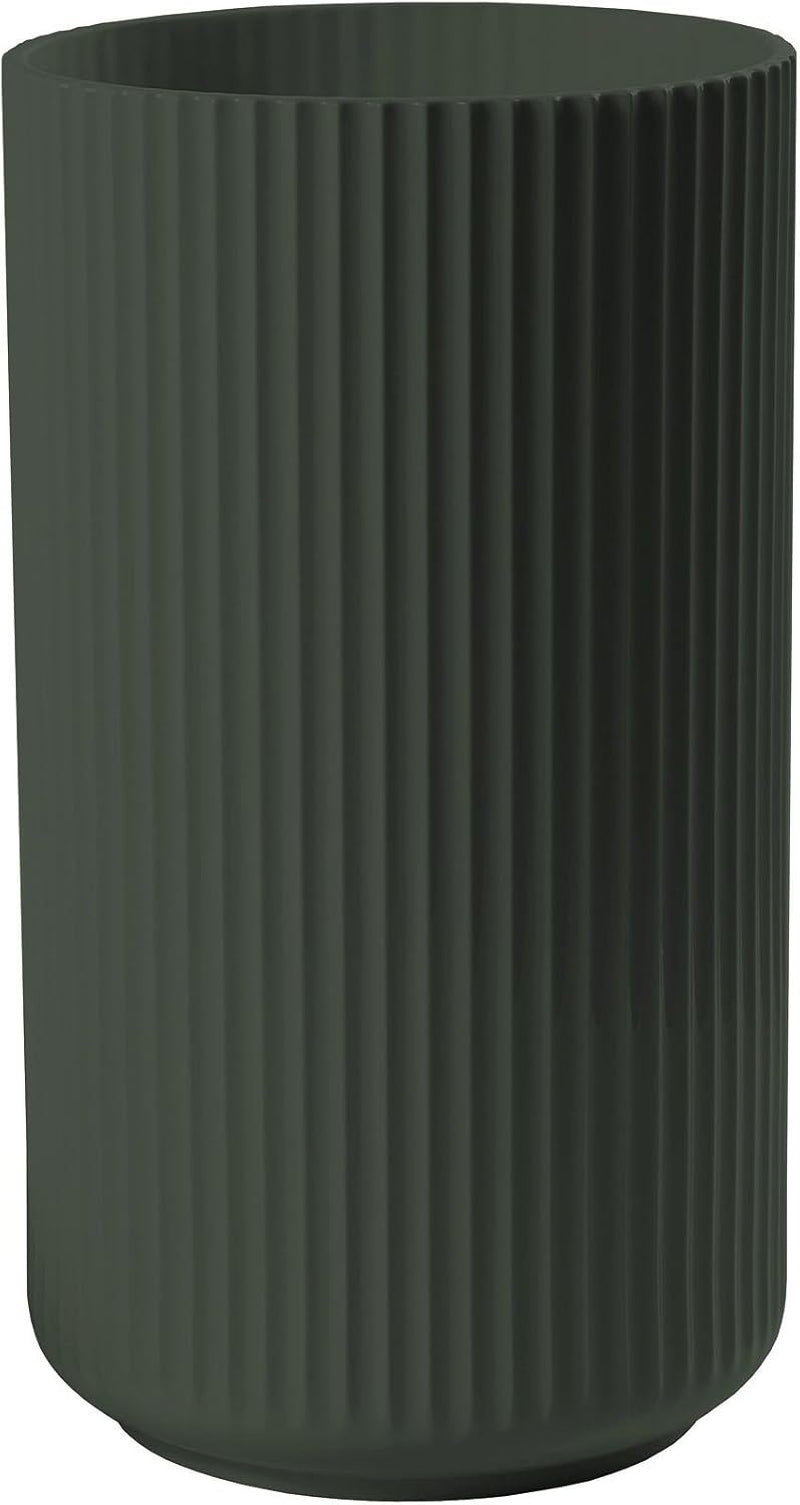 Heather Barby Porcelain Vase – Tall Grooved Cylinder Flower Pot, Copenhagen Green, 25 cm