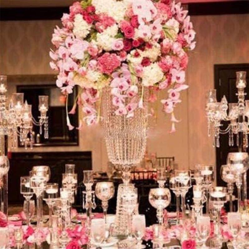 2-Piece 23.75" Gold Crystal Metal Vases – Tall Wedding Centerpiece Stands for Reception Tables