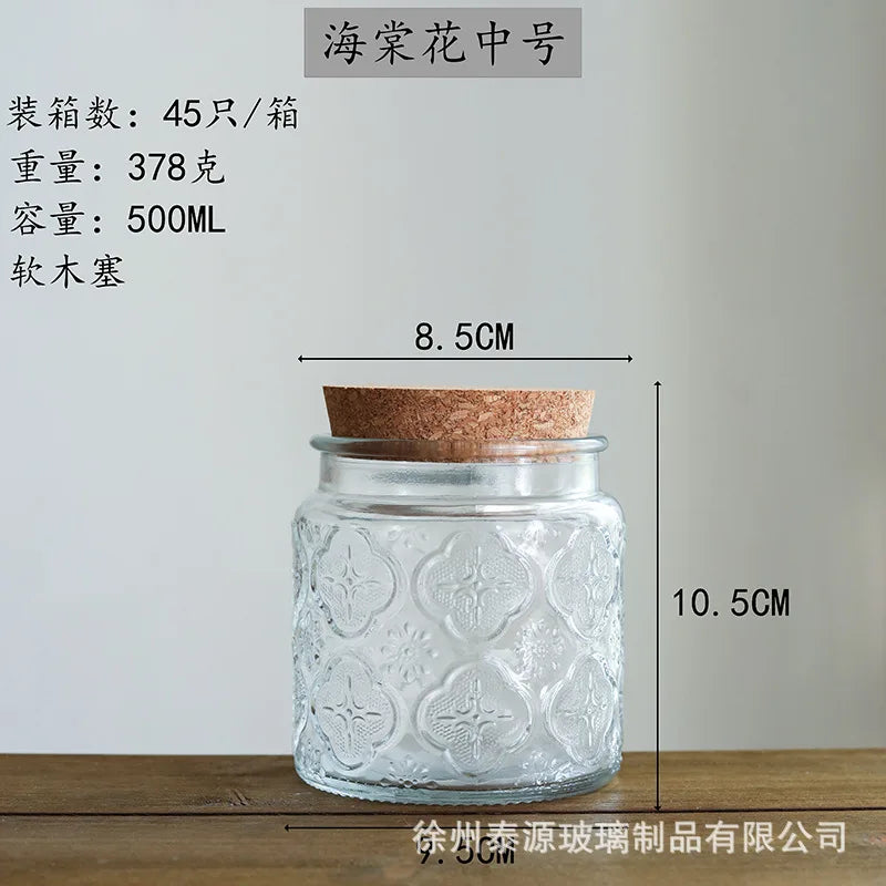 Vintage Embossed Glass Storage Jar with Acacia Wood Lid