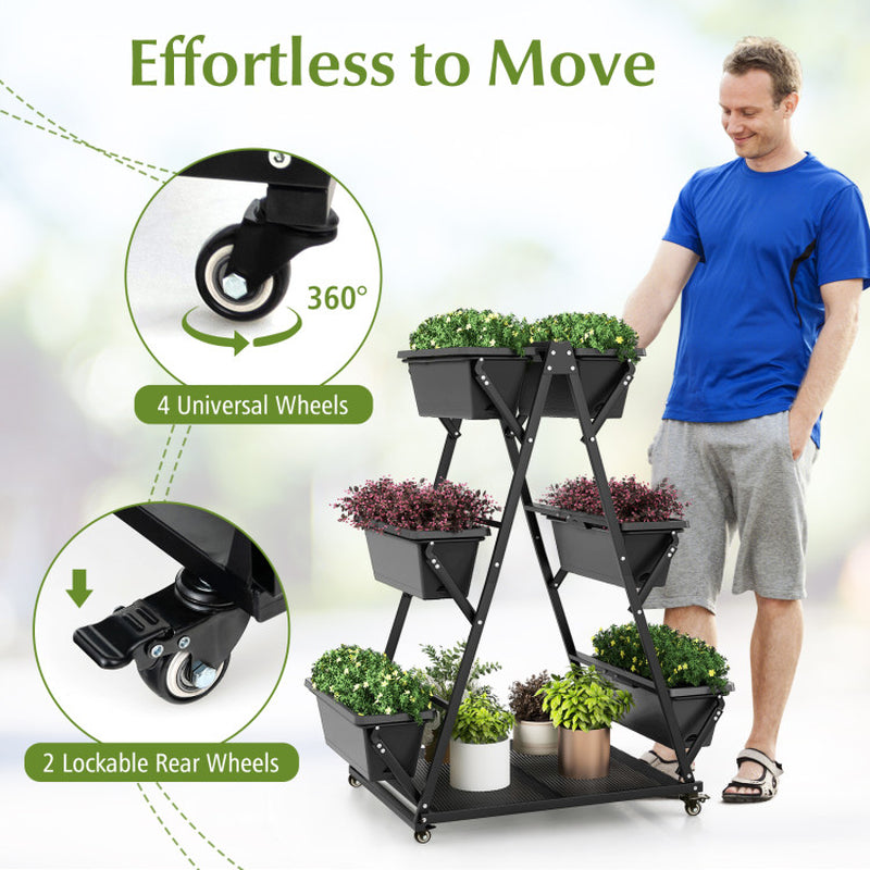 3-Tier Vertical Raised Garden Bed with Wheels – Mobile Planter with 6 Container Boxes for Herbs, Vegetables & Flowers