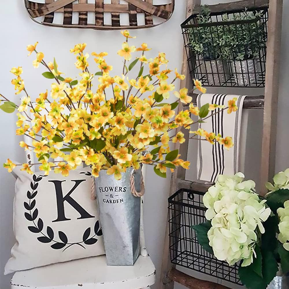 8 PCS Artificial Dogwood Blossom Stems – Silk Cornus Flowers for Home Decor & Table Centerpieces (Champagne)