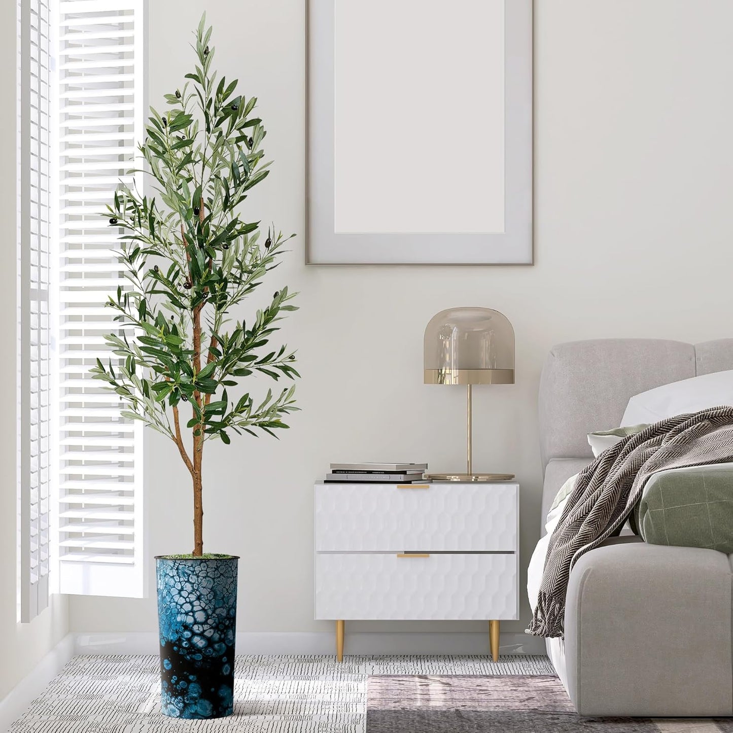 68" Artificial Olive Silk Tree with Modern Planter – Indoor & Outdoor Décor