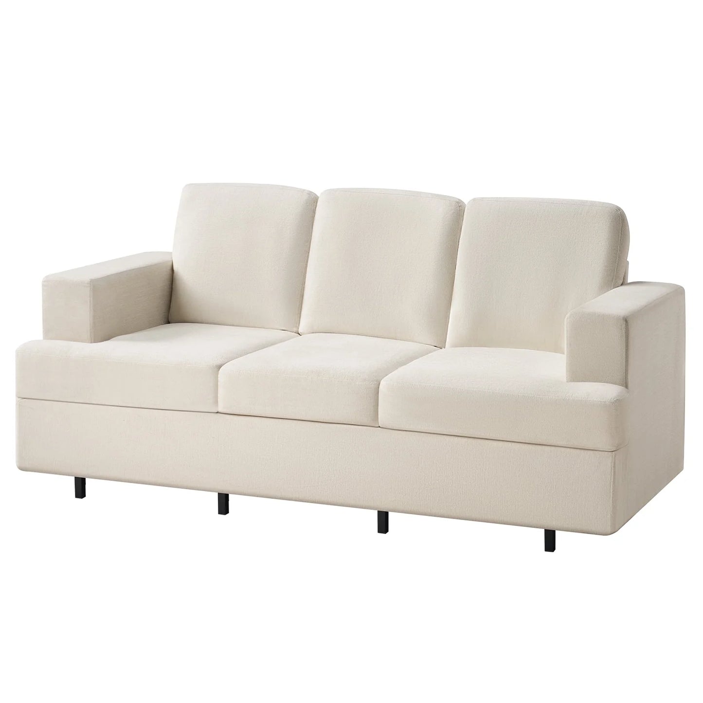 Oversized 3-Seater Deep Seat Sofa – Off-White Chenille Upholstered Couch for Living Room Comfort & Style