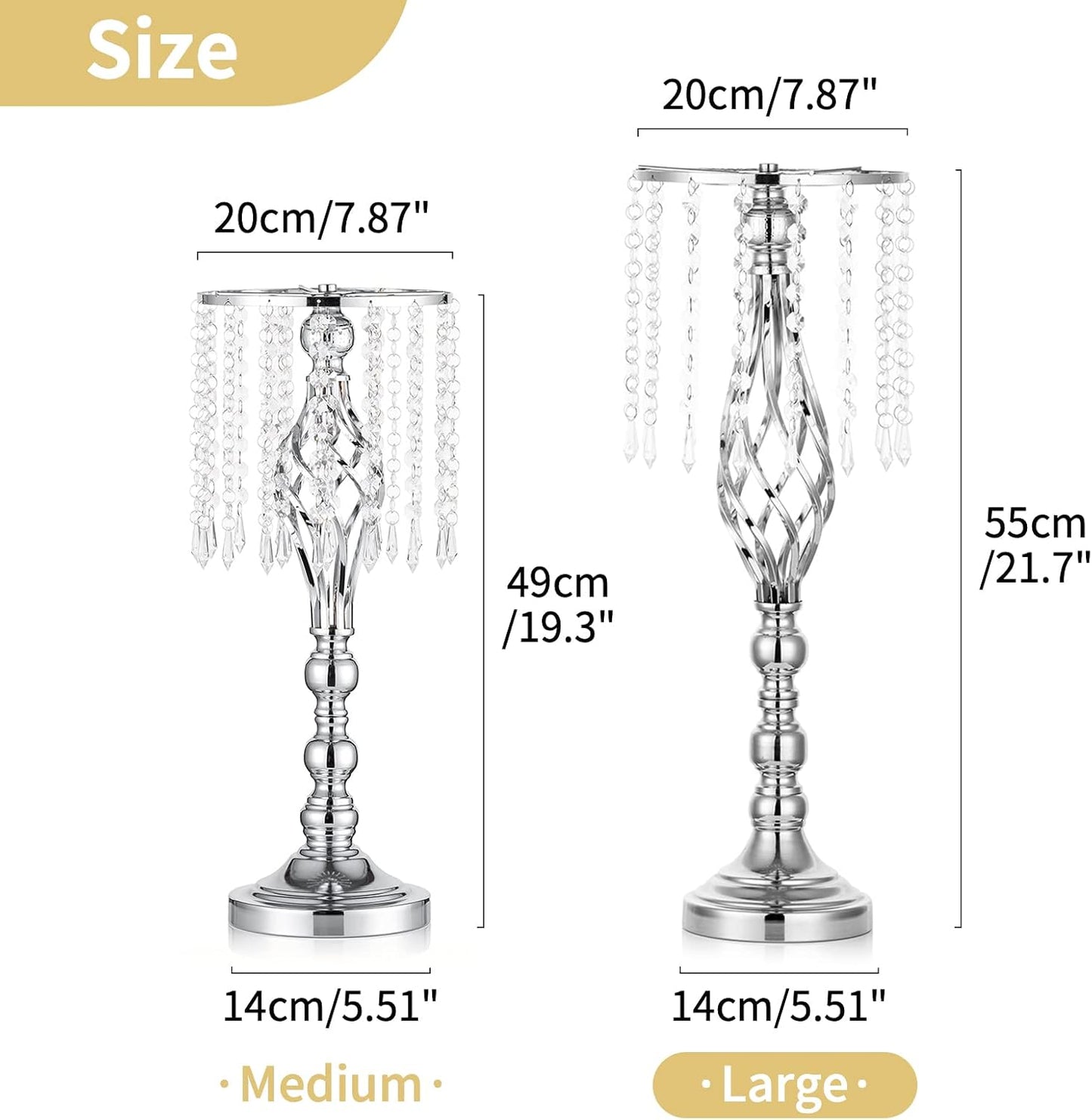 2-Pc Silver Wedding Centerpiece Flower Stands – 21.7" Tall Crystal Vases for Weddings & Events