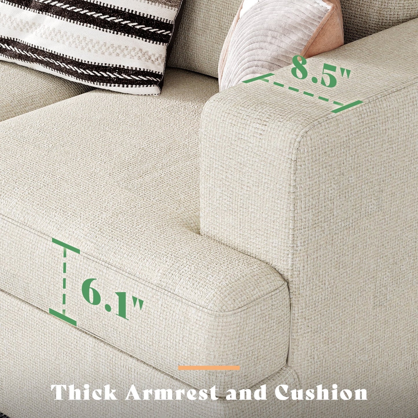 Oversized 3-Seater Deep Seat Sofa – Off-White Chenille Upholstered Couch for Living Room Comfort & Style
