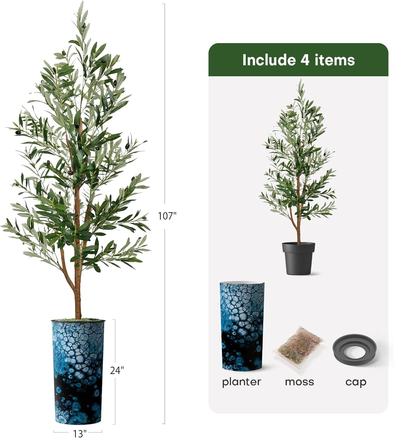 68" Artificial Olive Silk Tree with Modern Planter – Indoor & Outdoor Décor